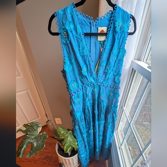 Farm Rio Blue 3d flower sleeveless maxi dress - Picture 12 of 16